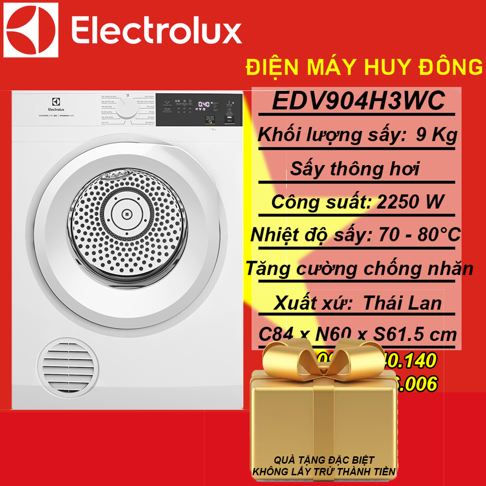 Máy sấy thông hơi Electrolux UltimateCare 9 kg EDV904H3WC