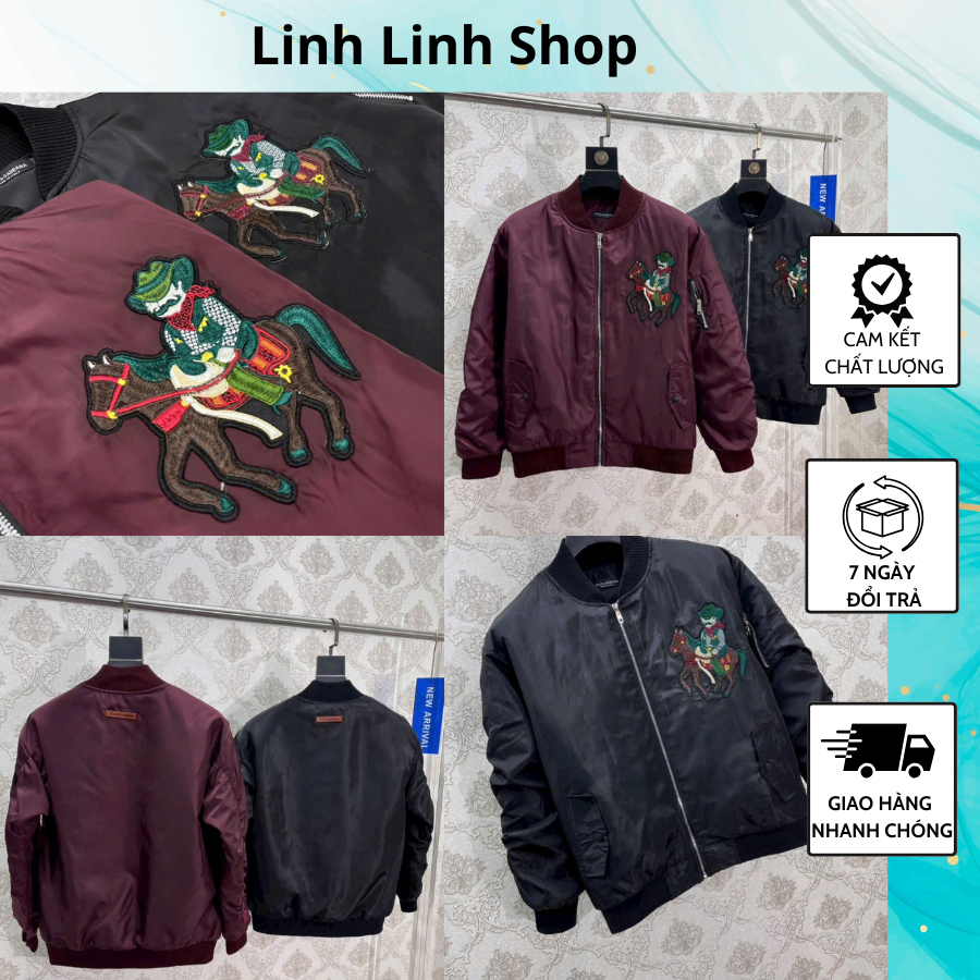 Áo Khoác DG Trần Bông Thêu Hình Người Cưỡi Ngựa Cực Chất - Áo Khoác Nam Nữ Trần Bông Thêu Hình Người