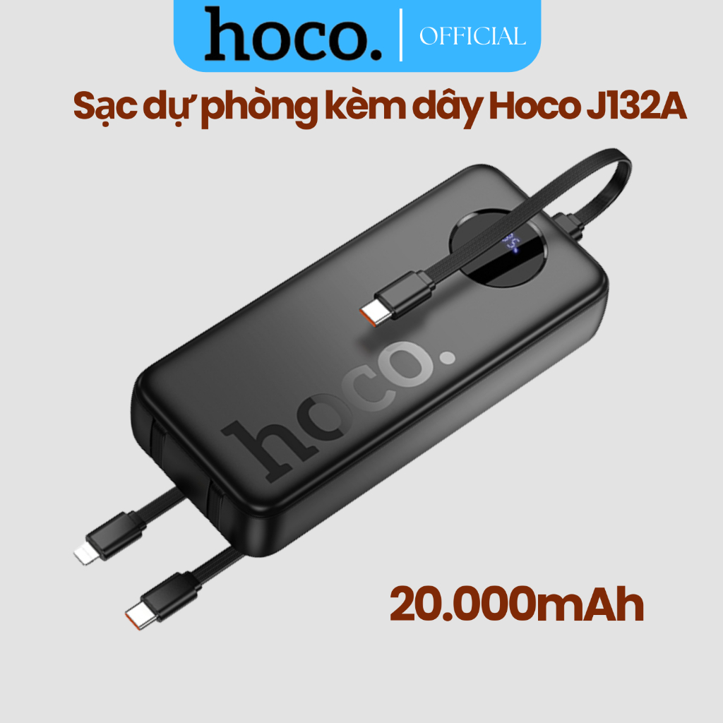 Pin sạc dự phòng Hoco J132A Sabio 22.5W+PD20W kèm 3 dây cáp, dung lượng 20000mAh Led % Pin