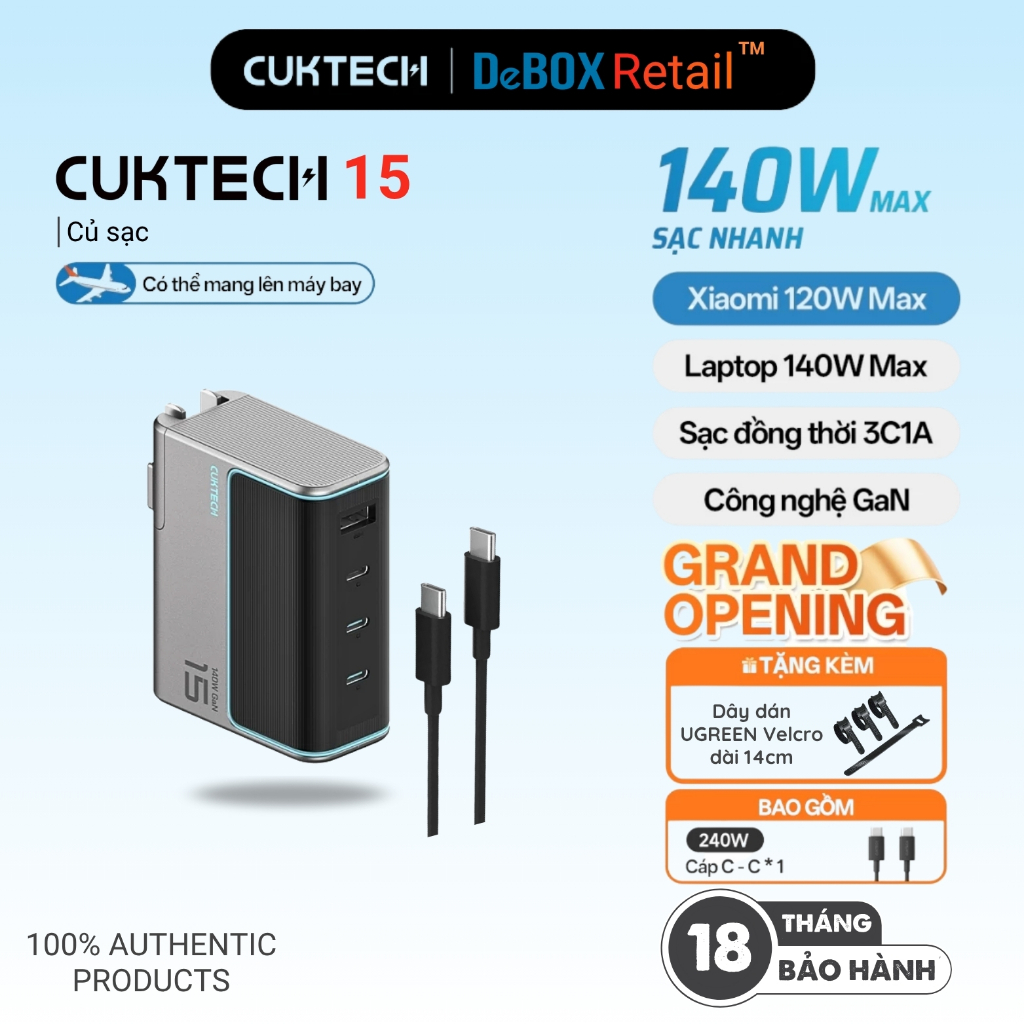 Củ Sạc GaN Siêu Nhanh CUKTECH 15 | Công Suất 140W | 3C1A Hỗ Trợ Sạc Nhanh | Bảo Hành 18 Tháng AD1404