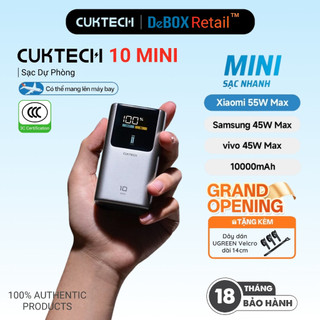  Pin Sạc Dự Phòng Di Động CUKTECH 10 MINI 2C1A | Sạc Nhanh 55W Max | Dung Lượng 10000mAh | Bảo Hành 18 Tháng PB1055 