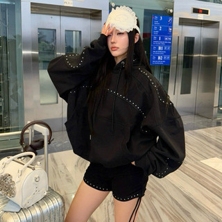  Áo khoác Hoodie có nón vải nỉ chân cua 450gsm đính đá -EDGE STUD HOODIE 