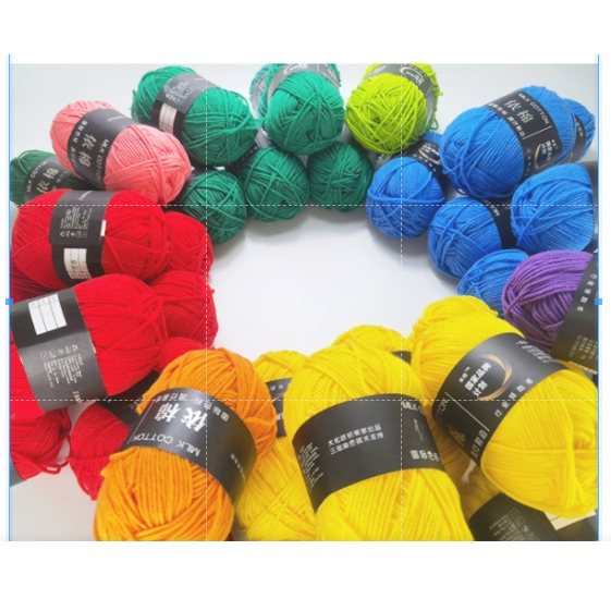 len móc tem đen -màu ngẫu nhiên-  LEN MILK COTTON 50GR - len tạp móc và đan