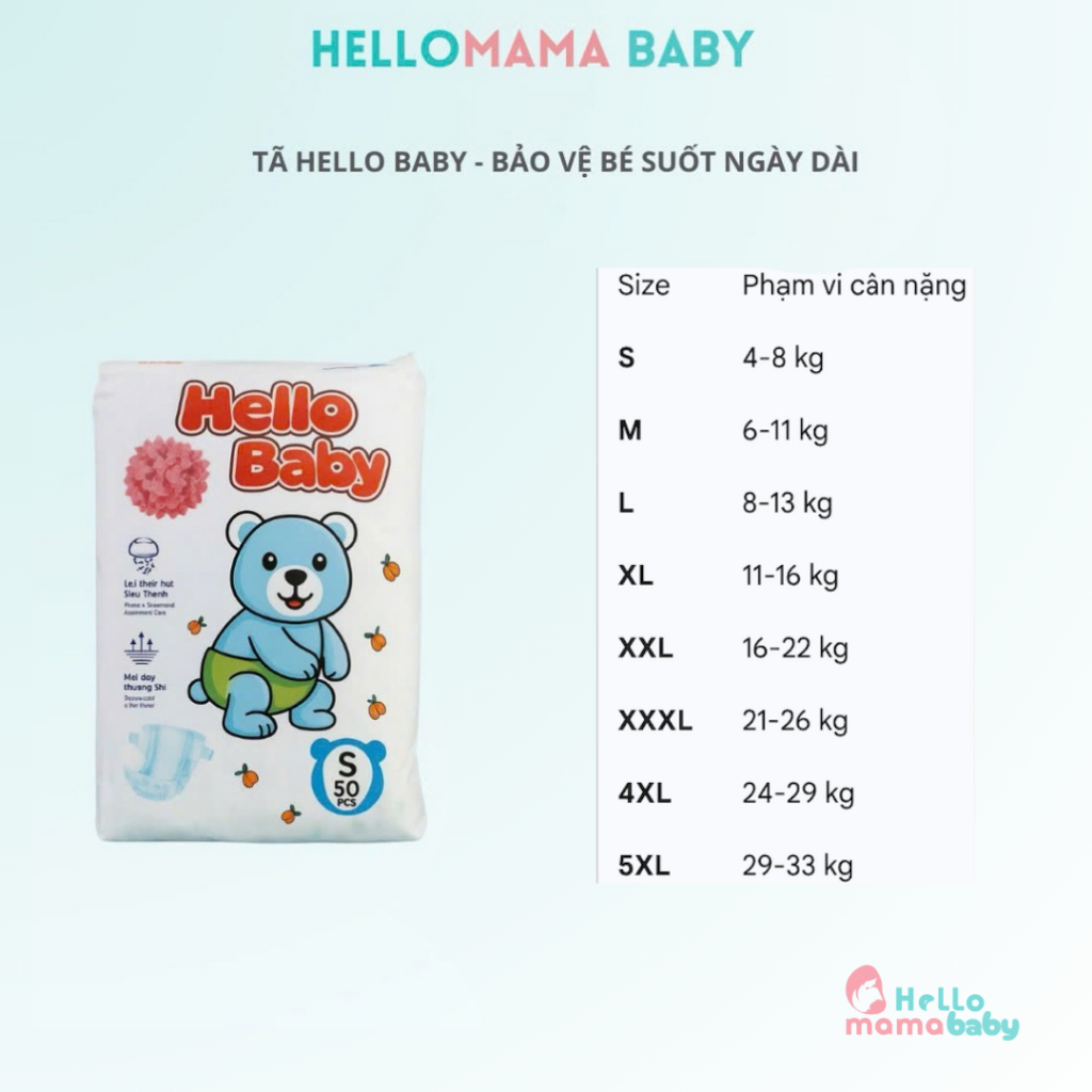 BỈM HELLO BABY - TÃ HELLO BABY ( thấm hút tốt, mỏng chỉ 0.2 cm,đủ size: M,L , XL , XXL ,3XL)