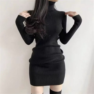 Váy Len Body Nữ Dáng Ôm Cổ Lọ Tay Dài Chất Len Gân Co Giãn Mềm Mịn Thời Trang Thu Đông DB11 CinZy SG