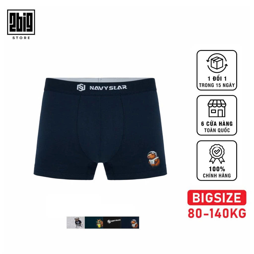 BIGSIZE NAM 80-140KG QUẦN BOXER NAVY 24017 THÊU NHÃN DÁN KUTE CHẤT COTTON THOÁNG MÁT
