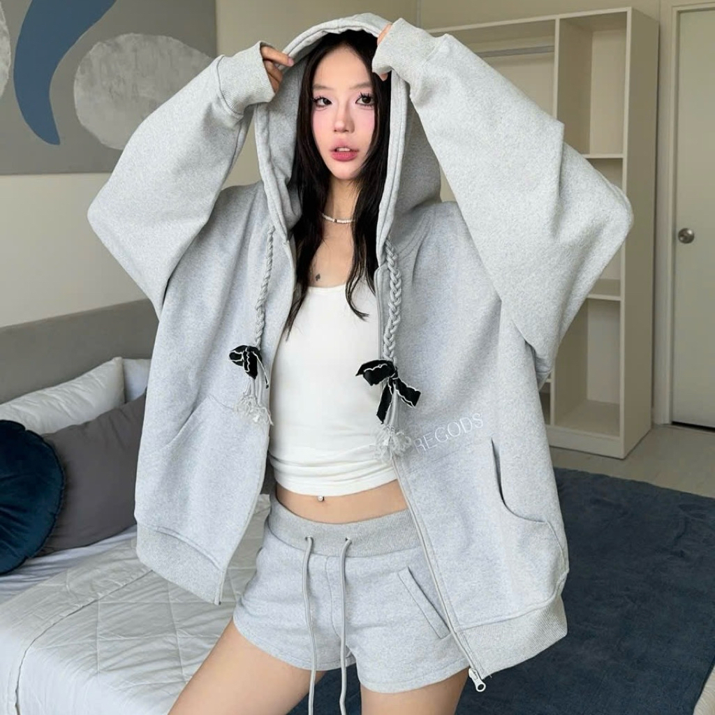 Áo khoác Hoodie zip có nón vải nỉ chân cua dây nón đan Regods - Hoodie zip Ribbon đan dây nón | BigBuy360 - bigbuy360.vn