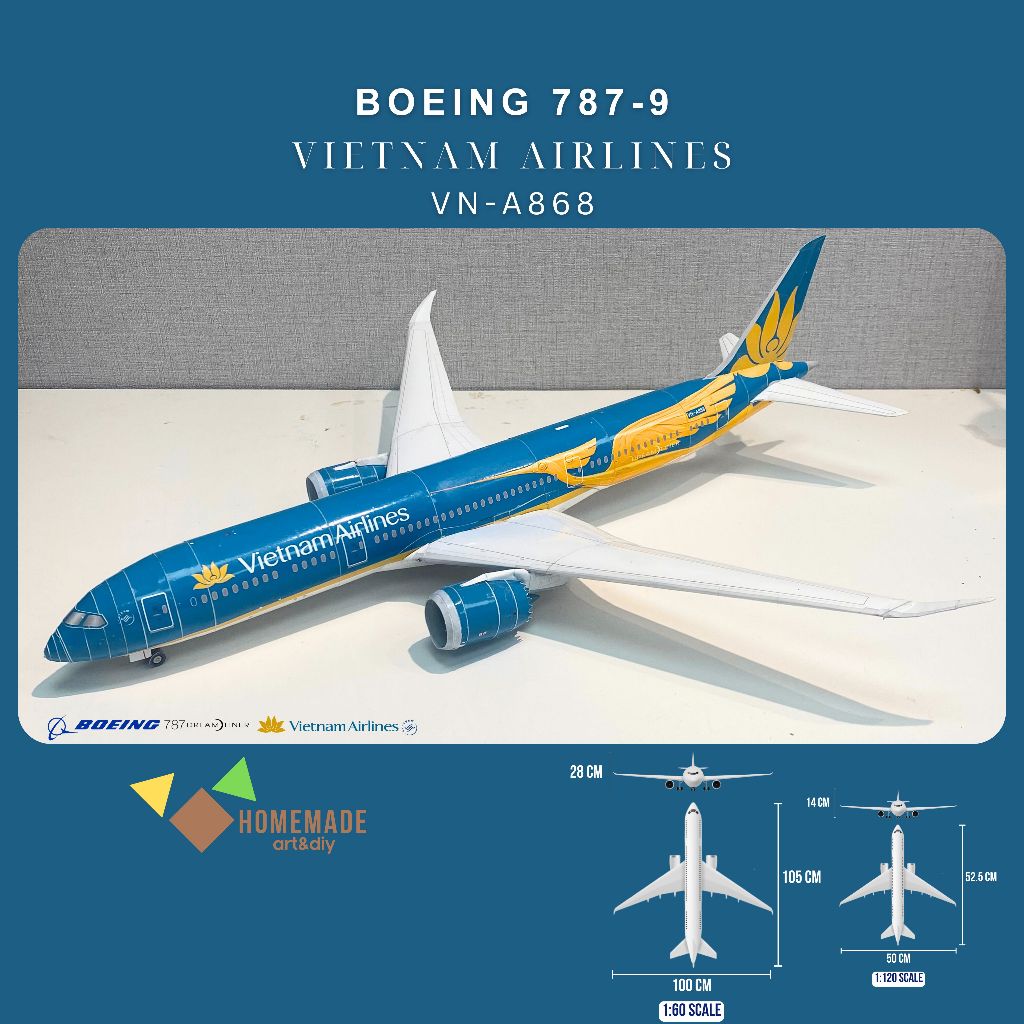 Mô Hình Giấy Máy Bay Thương Mại Boeing 787-9 Vietnam Airlines_Chim Lạc Livery