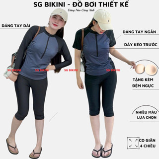   Form Suông  Bộ bơi nữ có bigisze Bikini SG áo bơi dây kéo trước kèm quần lửng kín đáo đi bơi biển lịch sự 