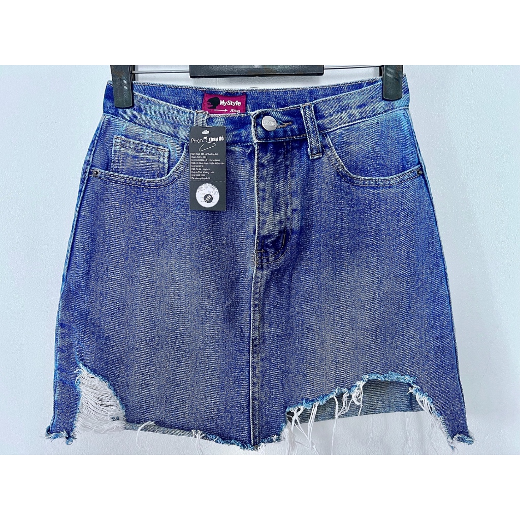 CHÂN VÁY NỮ - MY STYLE - JEANS - XANH LAM - SIZE M - STREET STYLE - 2 TÚI TRƯỚC + SAU - CẠP CAO - FI