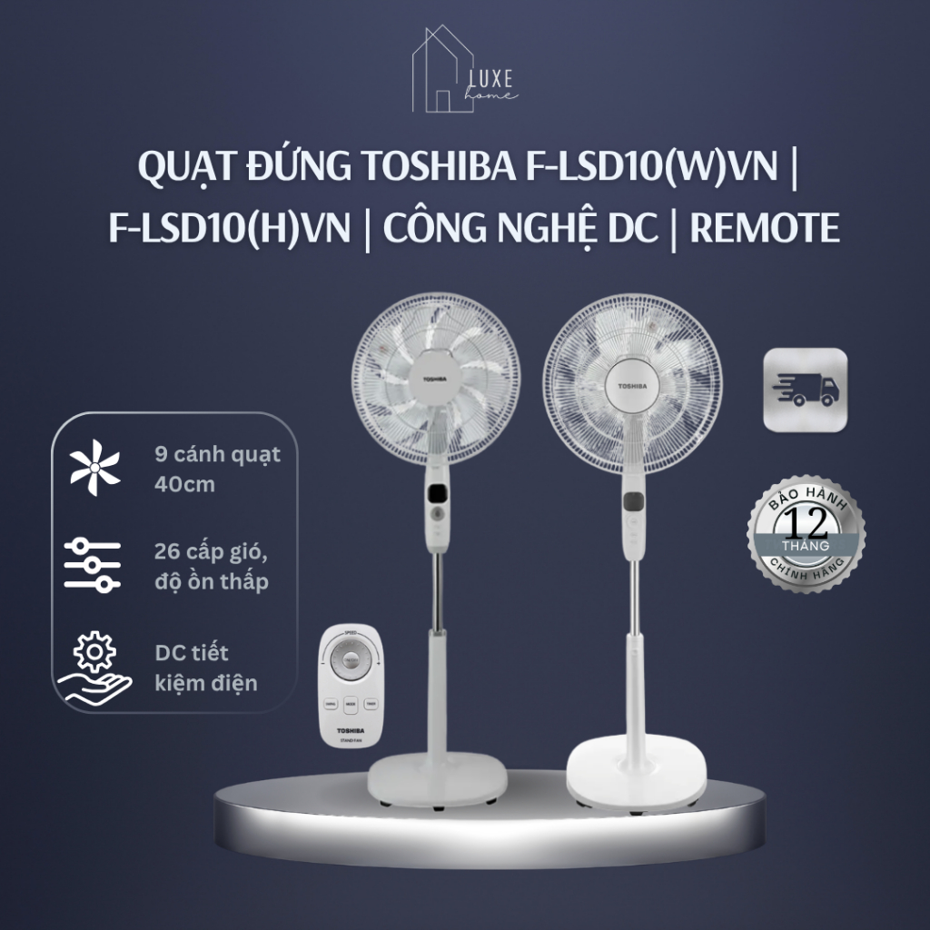 Quạt đứng Toshiba F-LSD10(W)VN | F-LSD10(H)VN | DC motor - Bảo hành chính hãng 12 tháng