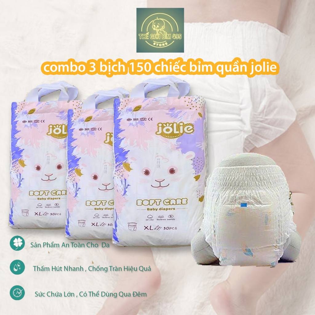 Bỉm Tã Quần Jolie Xuất Anh combo 150 chiếc phiên bản mới nhất. Đủ Size M/L/XL/2XL/3XL/4XL
