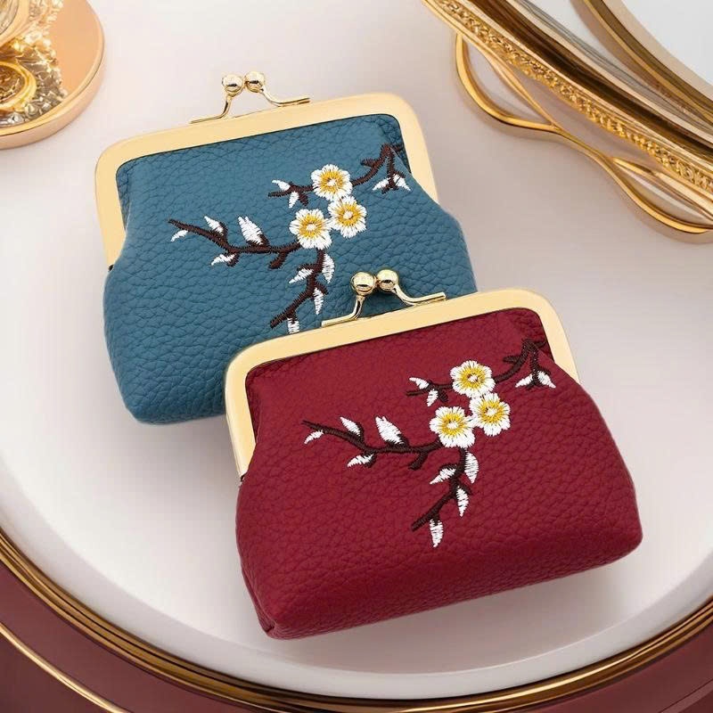 Ví nữ cầm tay mẫu mới xinh xắn thiết kế khoá cài và thêu cành hoa cực đẹp và thời thượng chất liệu da bền bỉ NEW-0013