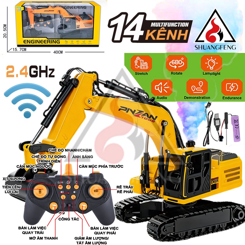 Xe Múc Điều Khiển Từ Xa Hợp Kim 14 Kênh, Phun Sương – Quà Tặng Tuyệt Vời Cho…