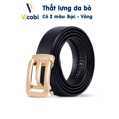 Thắt lưng nam da bò mặt chữ G Vicobi TLG1C, khóa tự động bản 3,5cm