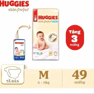  Tã bỉm dán Huggies Skincare Perfect  M46+3 Newborn 74 và S54+4 miếng dán mềm mại,êm ái 