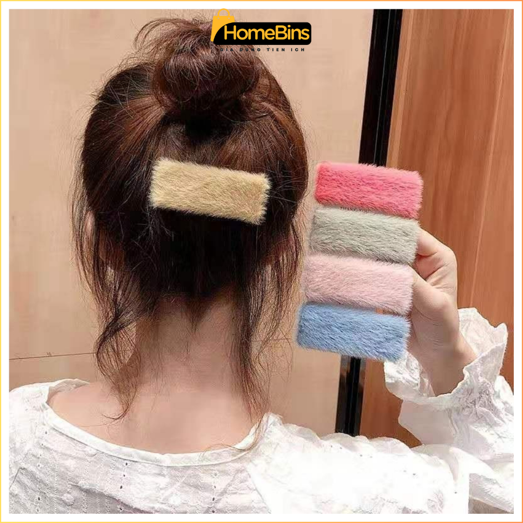 HM60230 Kẹp Tóc Dễ Thương Phủ Lông Hình Trái Tim Màu Kẹo Phụ Kiện Thời Trang Cho Nữ TV68