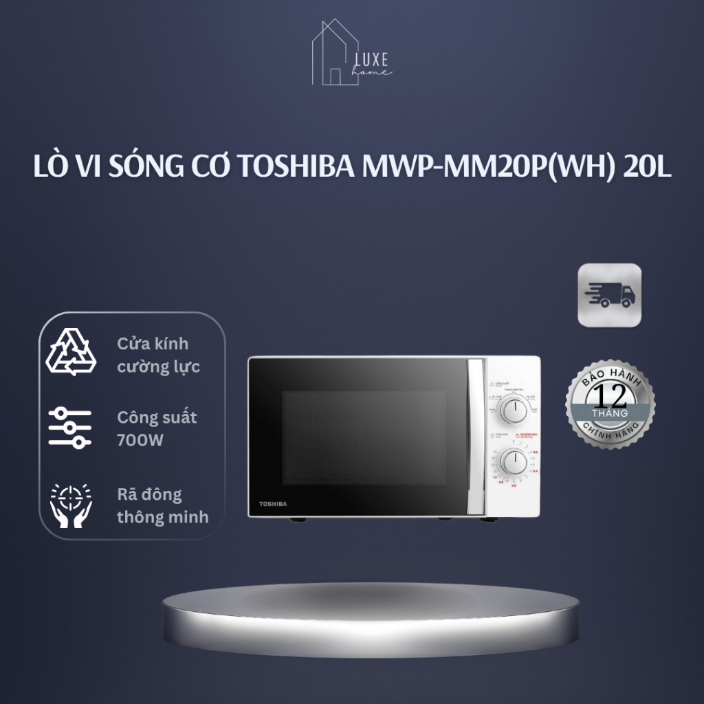 Lò vi sóng Toshiba MWP-MM20P(WH) - Dung tích 20 lít - Bảo hành chính hãng 24 tháng