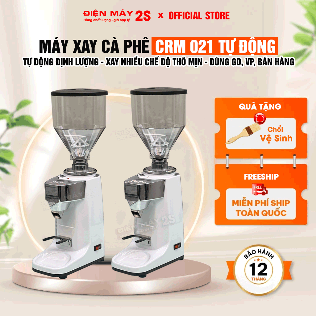 [HCM-Có VAT] Máy Xay Cà Phê CRM 021 Tự Động Định Lượng (màu Trắng) - Sử Dụng Bán Hàng, Gia Đình, Văn Phòng Giá Tốt Nhất