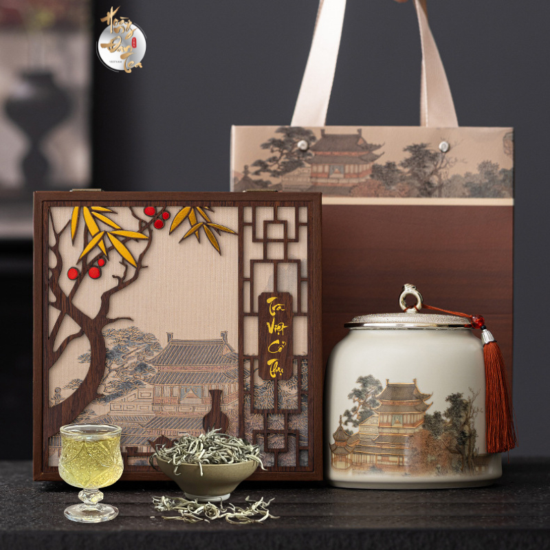 Bộ Trà Quà Tặng Phượng Tiên Shan Ô Long Shan Tuyết - Hũ 185Gr Hộp Gỗ Cao Cấp Quà Biếu Tặng Người Thân