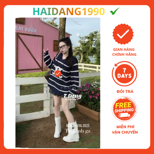 Áo Len Có Mũ Thêu Xù Trước Ngực Mẫu Mới Phong Cách Girl Phố -Áo Len Kẻ Nữ Kèm Mũ Hottrend 2025