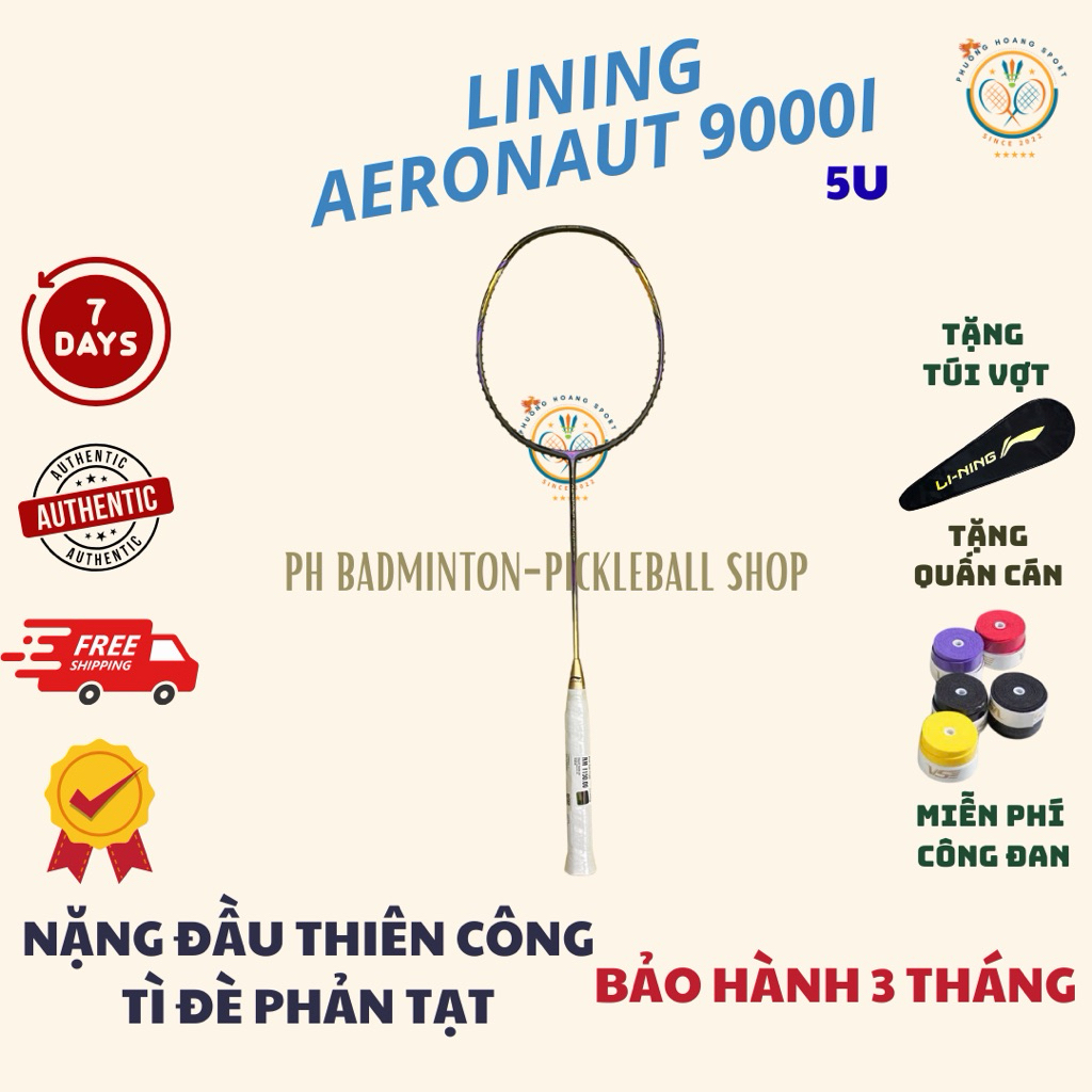 HOẢ TỐC [Đan cước+Tặng túi-Quấn] Vợt Cầu Lông Lining Aeronaut 9000I Chính Hãng, Bảo Hành 3 Tháng