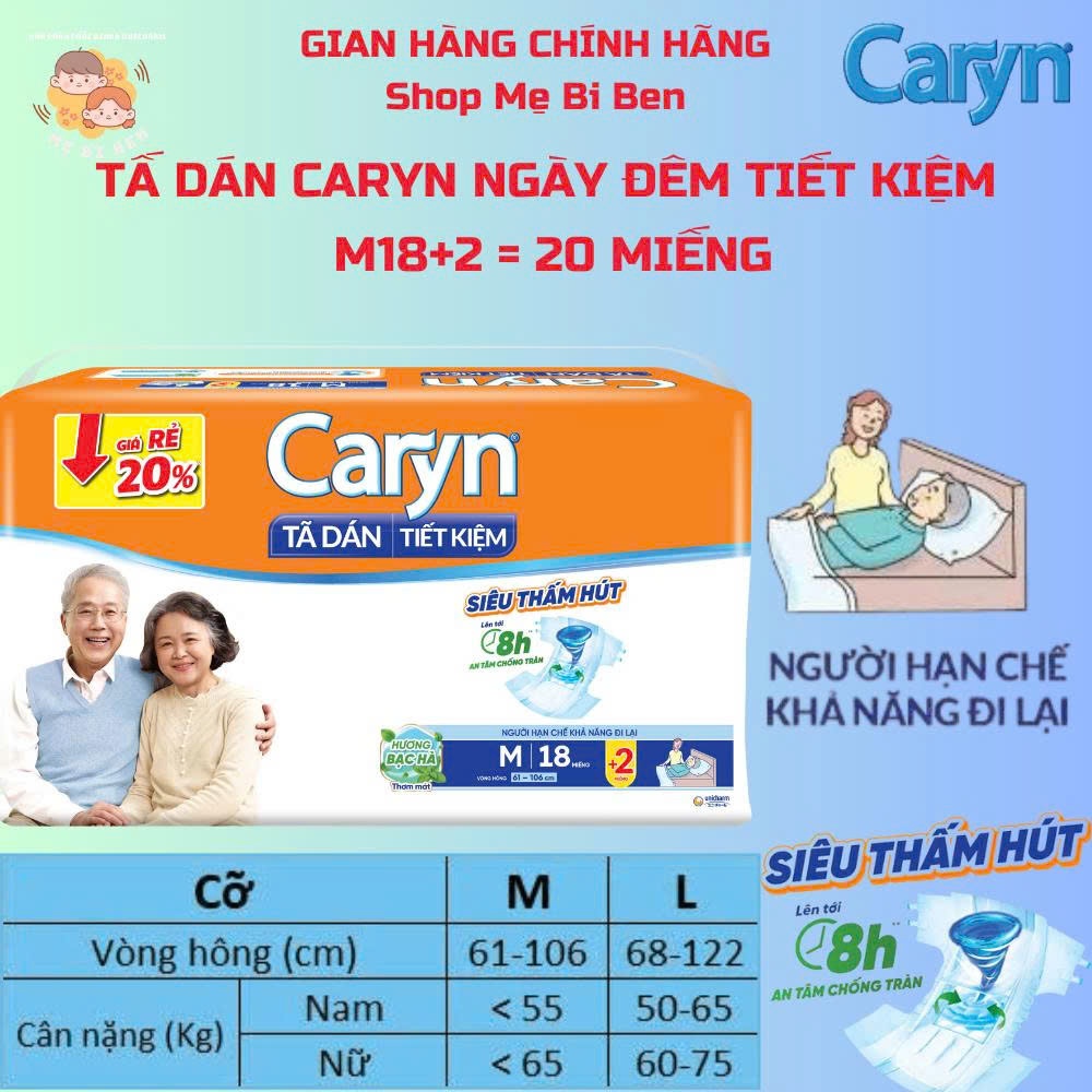 Bỉm TÃ DÁN người già Caryn Ngày và Đêm/ Tã dán An Tâm dành cho mẹ sau sinh M10 - L10 - M18 - L18 - M8 - L8 - XL8 miếng