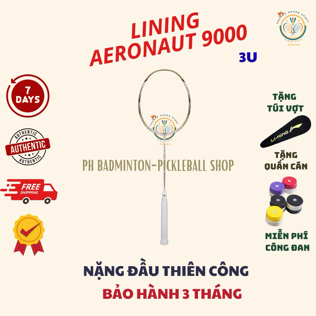 HOẢ TỐC [Đan cước+Tặng túi-Quấn] Vợt Cầu Lông Lining Aeronaut 9000 Chính Hãng, Bảo Hành 3 Tháng
