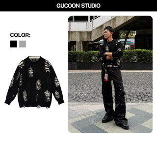  Áo Len Nam Nữ GUCOON Form Rộng Unisex Bigsize Local Brand Áo Len Rách Tay Dài Dệt Kim Y2K Đen Xám 