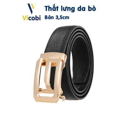 Dây thắt lưng nam da bò mặt chữ G Vicobi TLG1V Vàng, Dây nịt khóa tự động bản 3,5cm