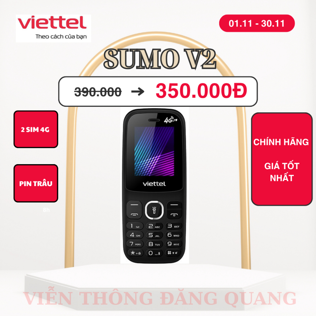 Điện thoại 4G Viettel Sumo V2 | 2 SIM | Pin trâu | Sóng khỏe | hàng mới BH Chính hãng | Giá tốt