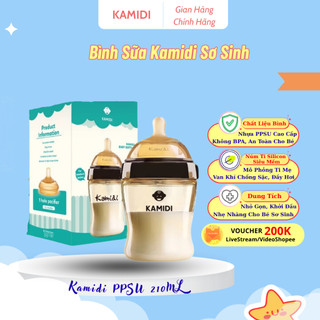 Bình Sữa Sơ Sinh PPSU Kamidi Baby Quai Tròn Dung Tích 210ml Dành Cho Bé Newborn An Toàn Sử Dụng