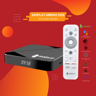  Tv box Samplay A98Max TX3 mini plus CPU H313 Android TV 13 Ram 2G bộ nhớ 16G Dual Wifi 2.4 5G Bluetooth Youtobe chặn QC 