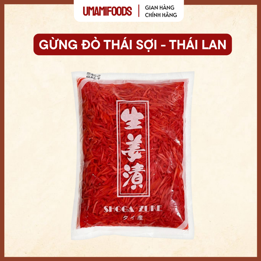 Gừng Đỏ Cắt Sợi 1.5kg Gari Thái Lan | Gừng Sợi Ngâm Ăn Kèm Sushi, Ramen, Gyudon – UMAMI Foods