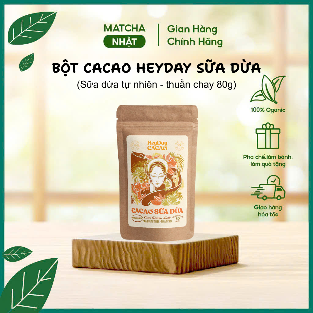 Bột cacao heyday sữa dừa,thuần chay,cacao heyday sữa dừa tự nhiên túi giấy 80g