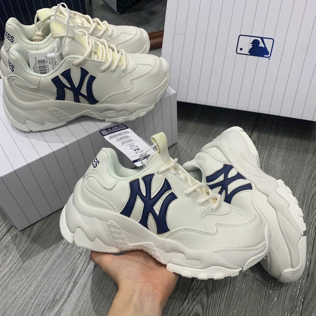 GIÀY MLB CHUNKY LINER HIGH NEW YORK BLUE WHITE, GIÀY MLB NY XANH NAVY CAO CỔ BẢN SC