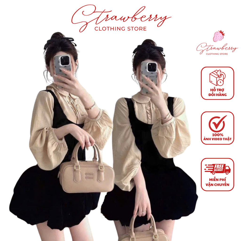 Set Yếm Bí Nhung 2 Lớp Cột Nơ Lưng ( Loại 1 )V10_Strawberry Clothing Store