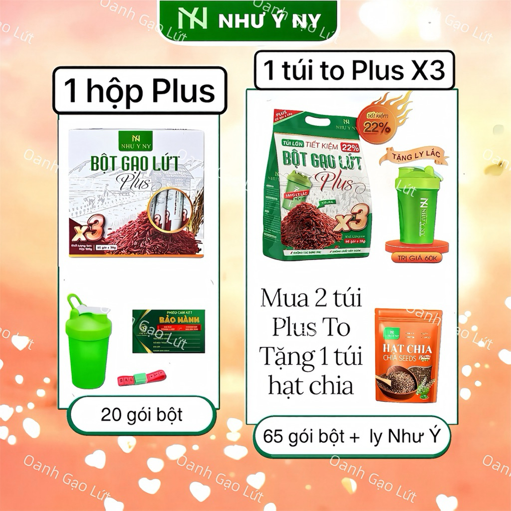 [ Siêu quà tặng] Bột gạo lứt plus - x3 hộp 20 gói tặng dây đo eo, bình lắc