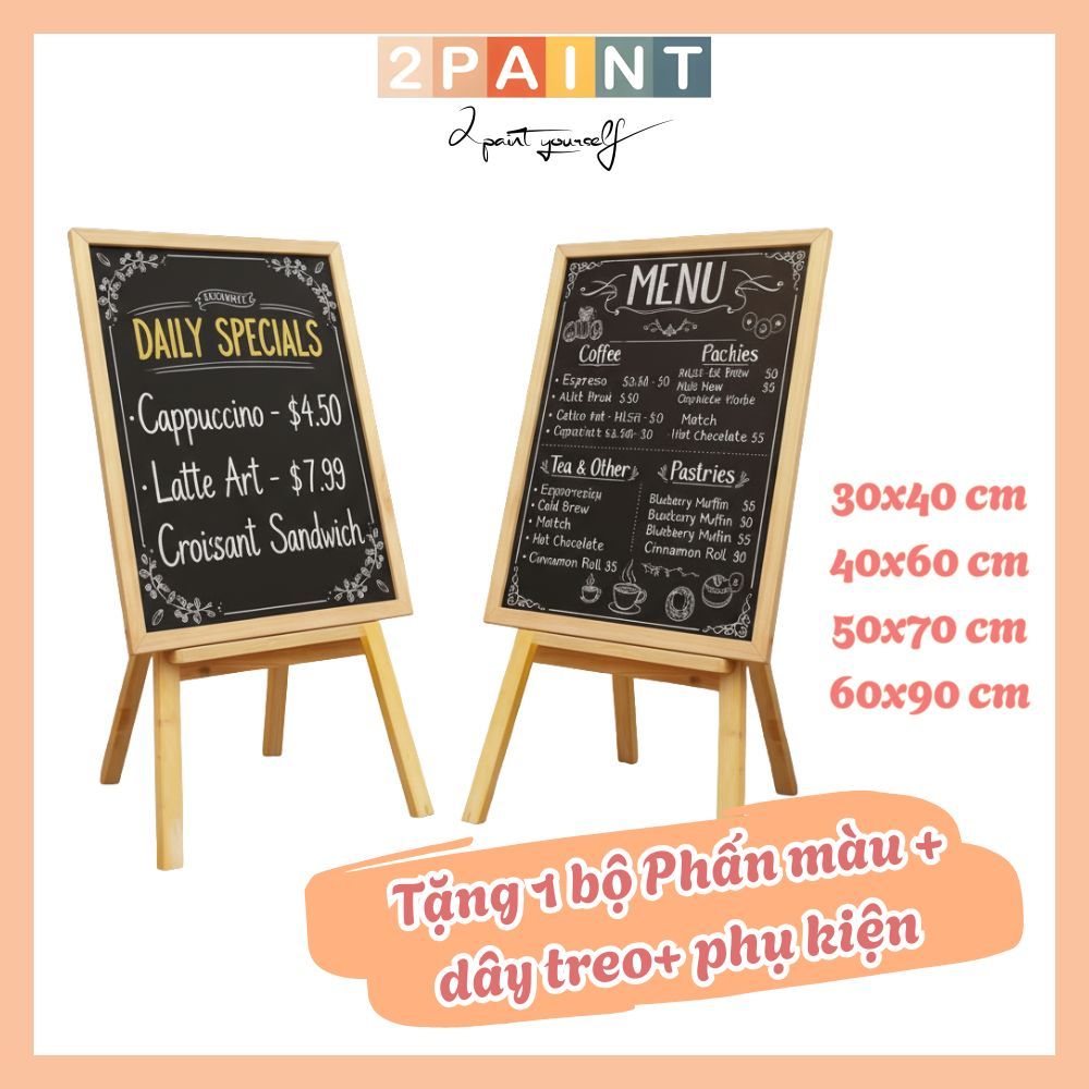 Bảng menu đen viết phấn kích thước lớn Tặng kèm phấn màu và phụ kiện treo bảng 2Paint decor
