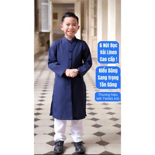  Áo Dài Nam Áo Dài Tết,Áo Dài Bé Trai 6 Nút Bọc Vải Linen MR TWINS KID Từ 9 - 45kg KHÔNG KÈM QUÂN  