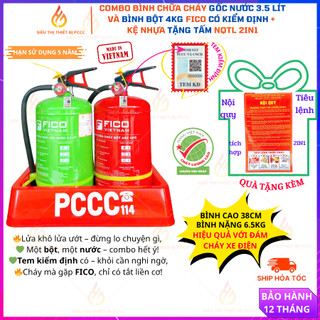 {Có kiểm định}Combo 1 bình chữa cháy bột ABC 4KG+1 bình gốc nước 3.5L của FICO +Kệ+Tặng NQTL 2IN1