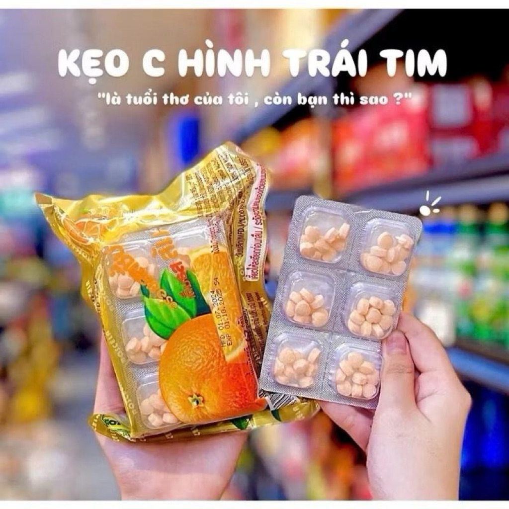 GIÁ SỈ - KẸO CAM VITAMIN C THÁI LAN - kẹo cam c tuổi thơ ( 4 vỉ/24 ngăn ) kẹo  tuổi  thơ  việt  nam