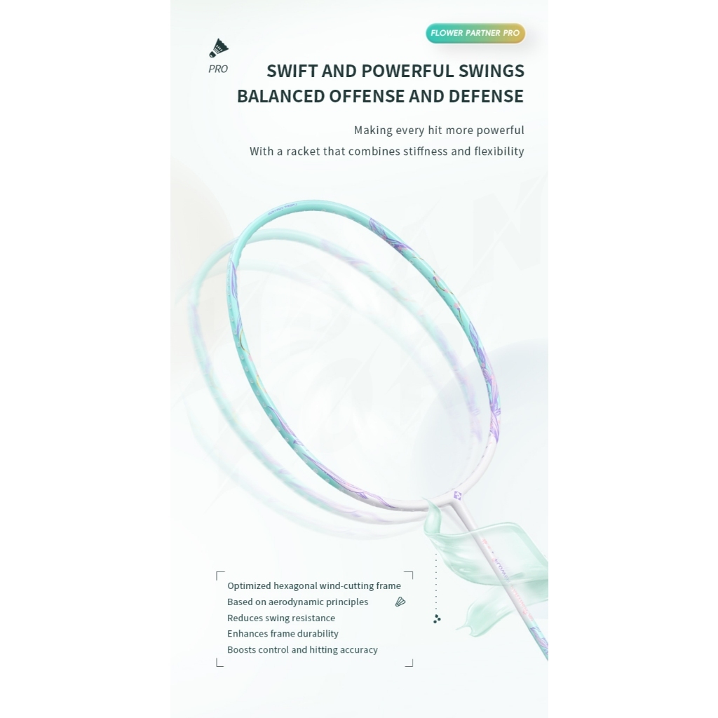 [Chính hãng] Kumpoo FLOWER PARTNER PRO Tặng Kèm Cước căng sẵn 11kg, Quấn Cán, Túi Đựng Vợt, Công Thủ