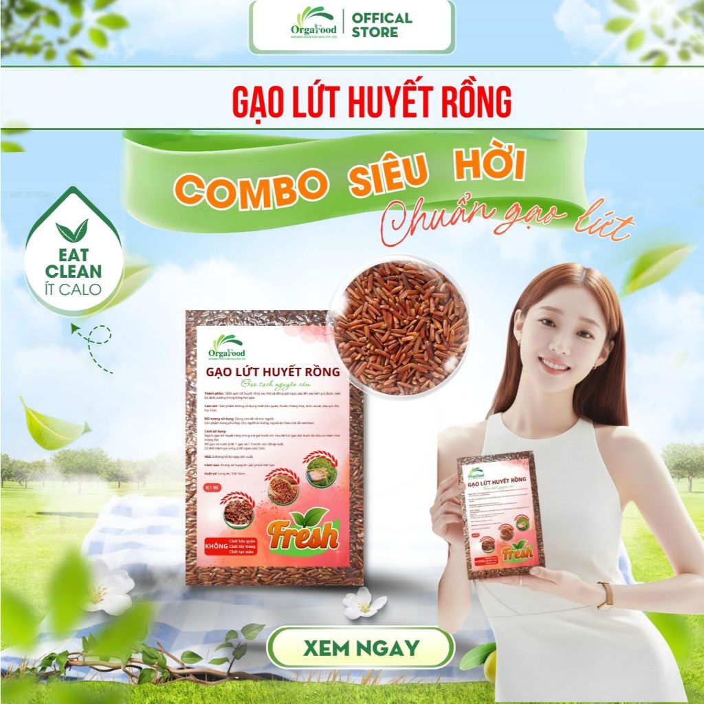 Gạo lứt huyết rồng Orgafood túi 1kg cho người ăn kiêng, giảm cân, tiểu đường
