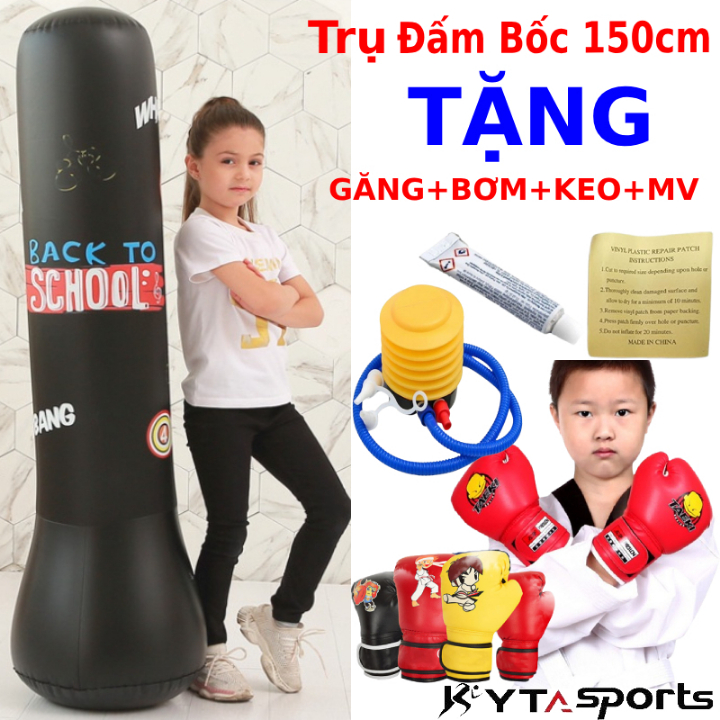 Bao đấm boxing cho bé, trụ đấm boxing cho bé, trụ đấm bốc trẻ em bơm hơi tặng bơm + keo + miếng vá