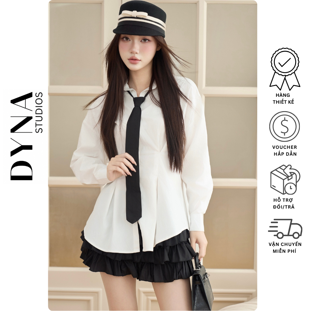 Set Áo Sơ Mi Trắng Cổ Đức Kèm Carvat Phối Chân Váy Ngắn Xếp Tầng