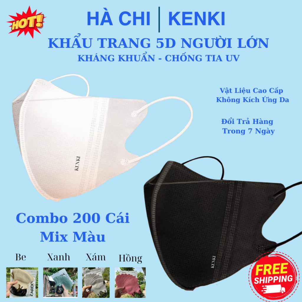 Combo 200`100 Cái Khẩu trang 5D Chính Hãng 3 lớp dày dặn, Chống tia UV Kháng Khuẩn Cao Cấp