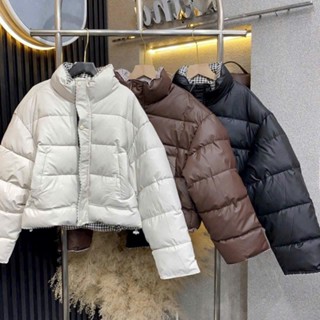 Áo Phao Nữ Da Phối Dạ Kẻ CARO Hàng Quảng Châu Áo Khoác nữ mùa đông HOT 2025