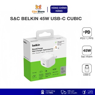  Củ sạc nhanh Belkin 45W USB-C hỗ trợ PD3.1 PPS cho IP Samsung nhỏ gọn an toàn | Bảo hành 12 thg 