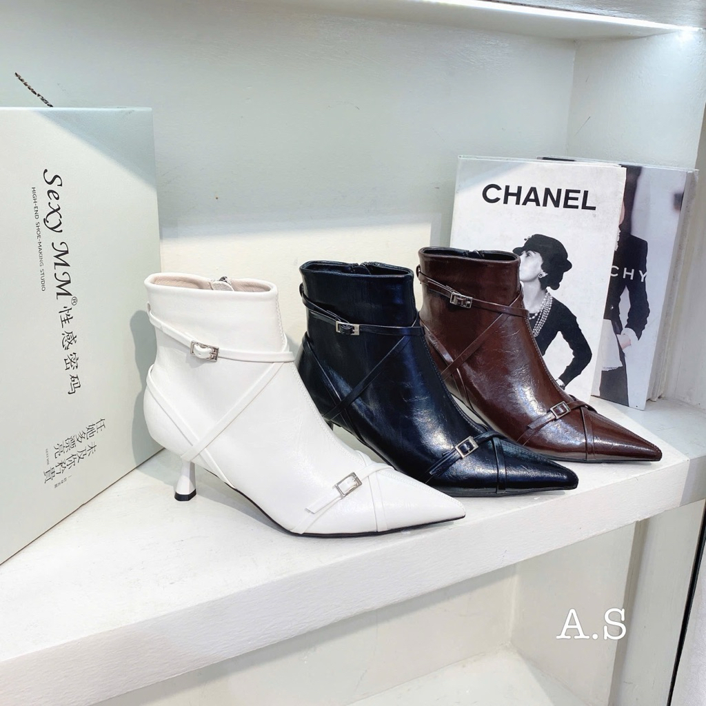 Boot Cổ Thấp SexyMM Khoá Trắng Đen Nâu Full Size 35-39  -  M1125